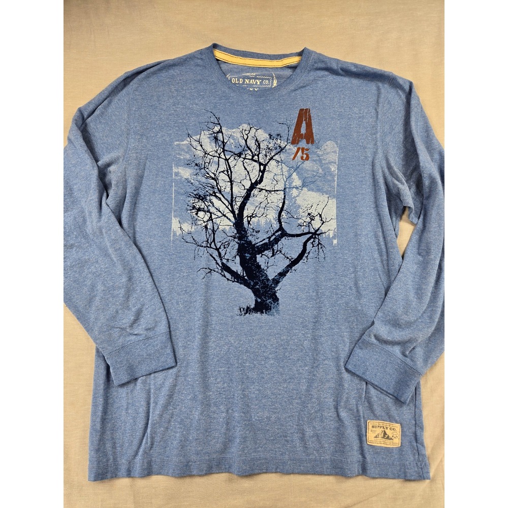 Old Navy‎ Mens XL Blue Long Sleeve Tree Graphic Tee Premium Supply Co Shirt